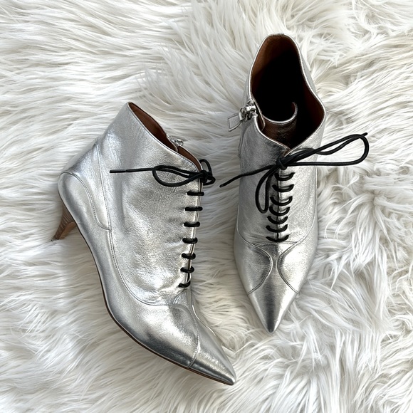 Missoni Leather Metalic Silver Lace-Up Booties 38 - Picture 3 of 14